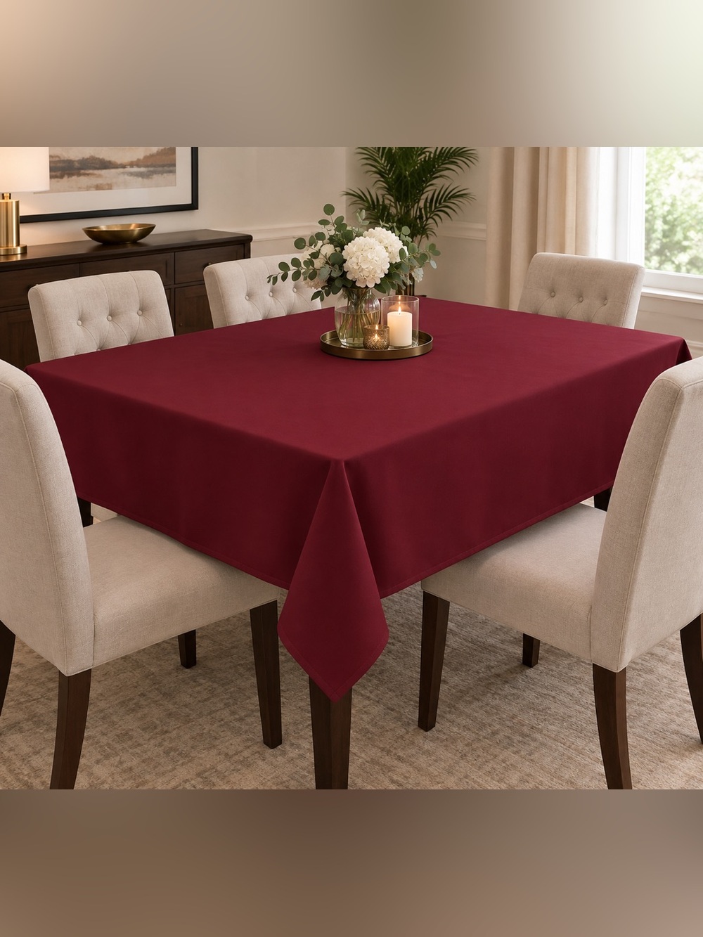 #5 Carousel Artex Burgundy Tablecloth square 71 X 71